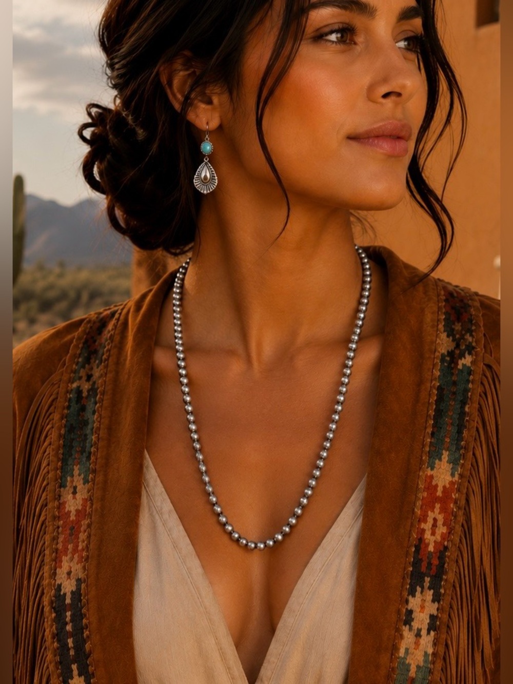 Southwest Western FAUX Navajo Pearl 8mm Beaded Costume Necklace